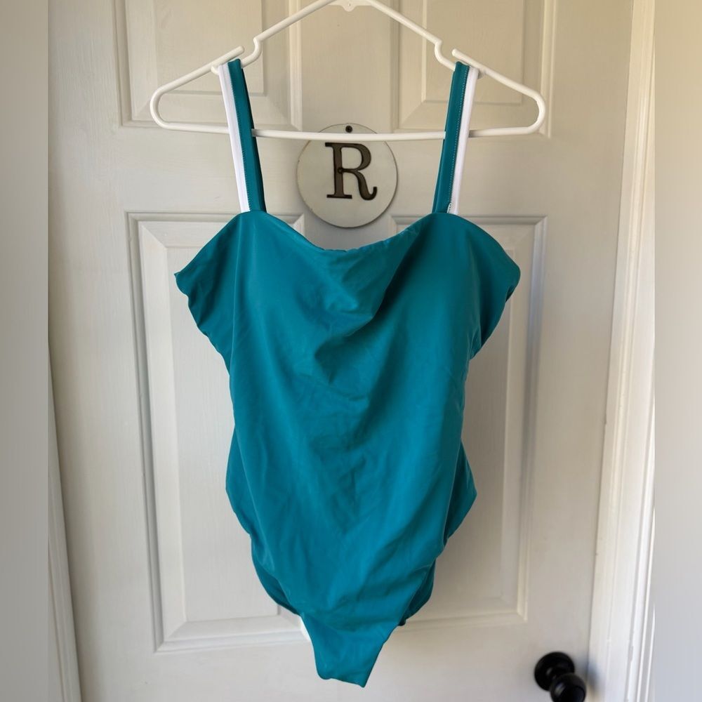 Andie x Mindy Rockley Turquoise Square Neck Sporty One Piece Swimsuit 16